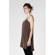 ONCEWAS - Fledgling Long Line Side Split Cami in Khaki