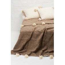 BAREFOOT GYPSY - Noha Wool Blanket - Natural with Ivory Pompoms