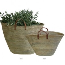 French Straw Market Basket with Leather Handles - 40 x 63 cm