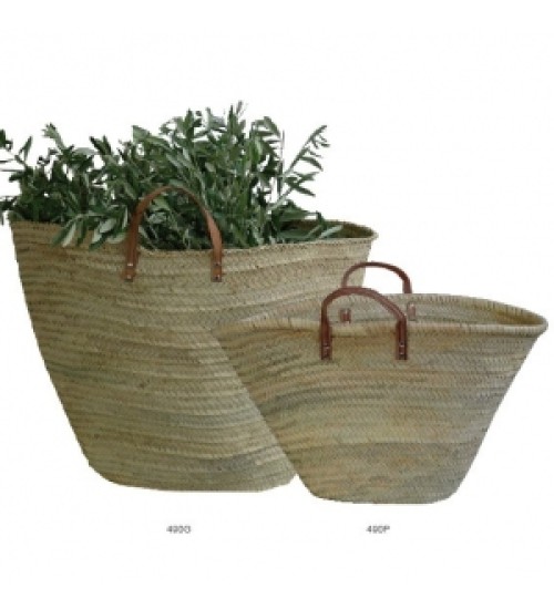 French Straw Market Basket with Leather Handles - 40 x 63 cm