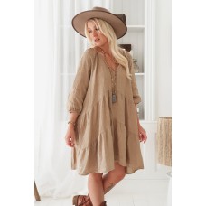 BYPIAS - Callie Linen Dress - Pictured in Camel