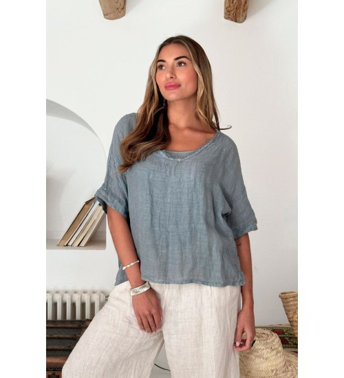 BYPIAS - Cara Linen Shirt - Smokey Blue