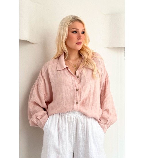 BYPIAS - Charlee Linen Shirt - White  *(Pictured in Light Pink)