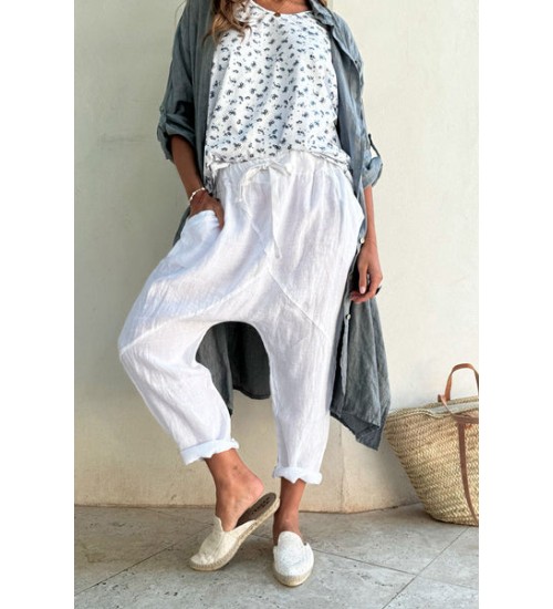 BYPIAS - Leah Linen Pants - Smokey Blue *(Pictured in White)