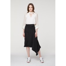 ONCEWAS - Berkeley Drape Midi Skirt in Black