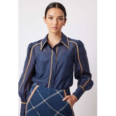 ONCEWAS - Tallitha Cotton/Silk Shirt - Navy/Husk