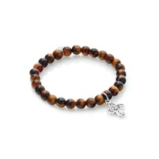 SILK & STEEL - Super Cross Bracelet Tigers Eye + Silver