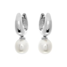 SYBELLA - Rhodium Hoop & Freshwater Pearl Earrings